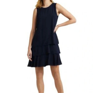 Serene Women Black Tiered Dress M(8-10) Cocktail Cowl Chiffon Preppy Ocassion
